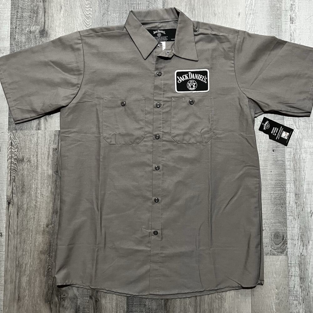 Jack Daniel's Shirt NWT Grey Button Down Short Sleeve Work Utility Old No. 7 L